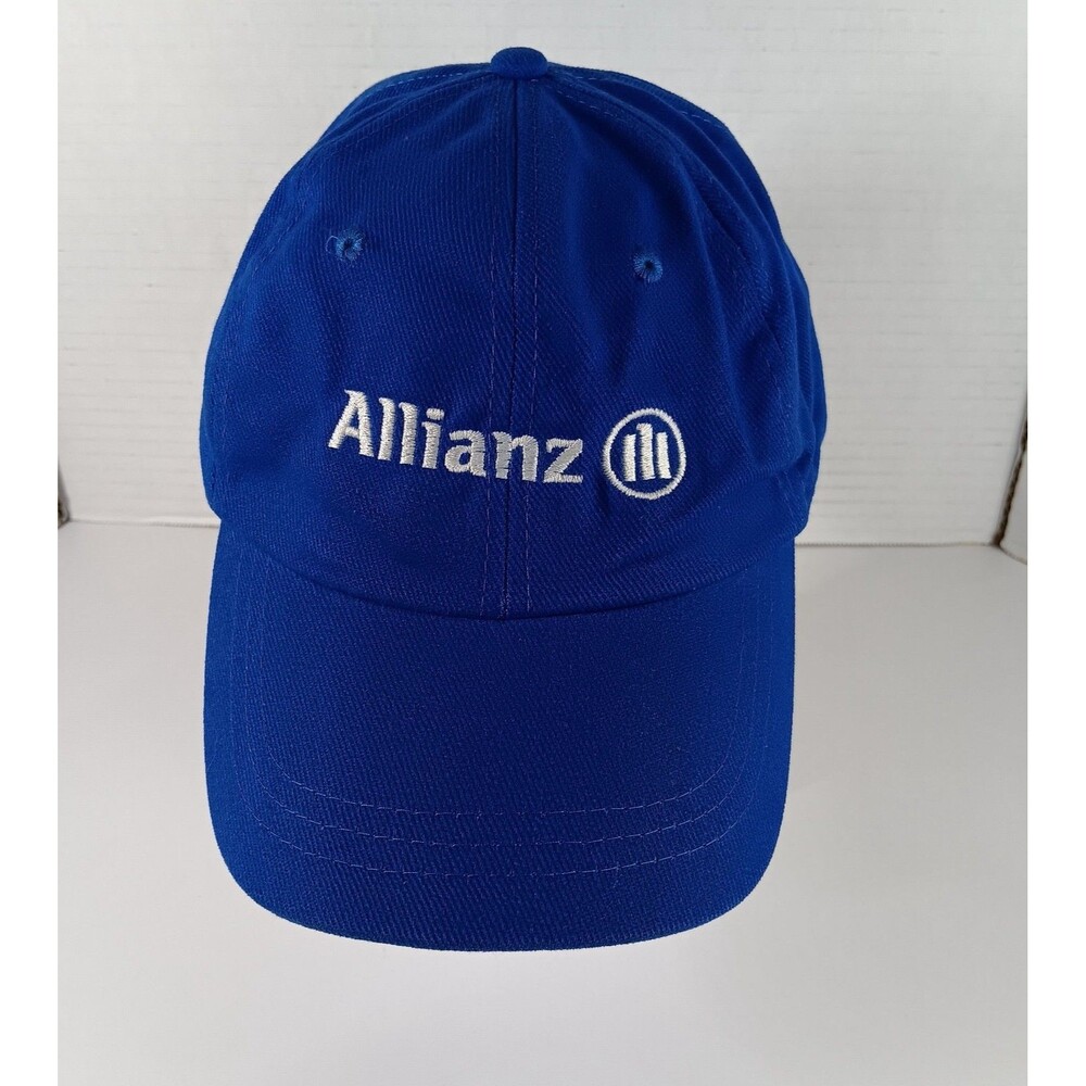 Allianz Hat Cap Blue White Adjustable Logo Promo Advertising Corduroy Head Shots
